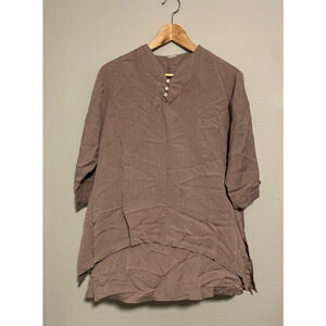 Womens Tunic Size Medium Gray 3/4 Sleeve Asymmetric Relaxed Lagenlook Boho